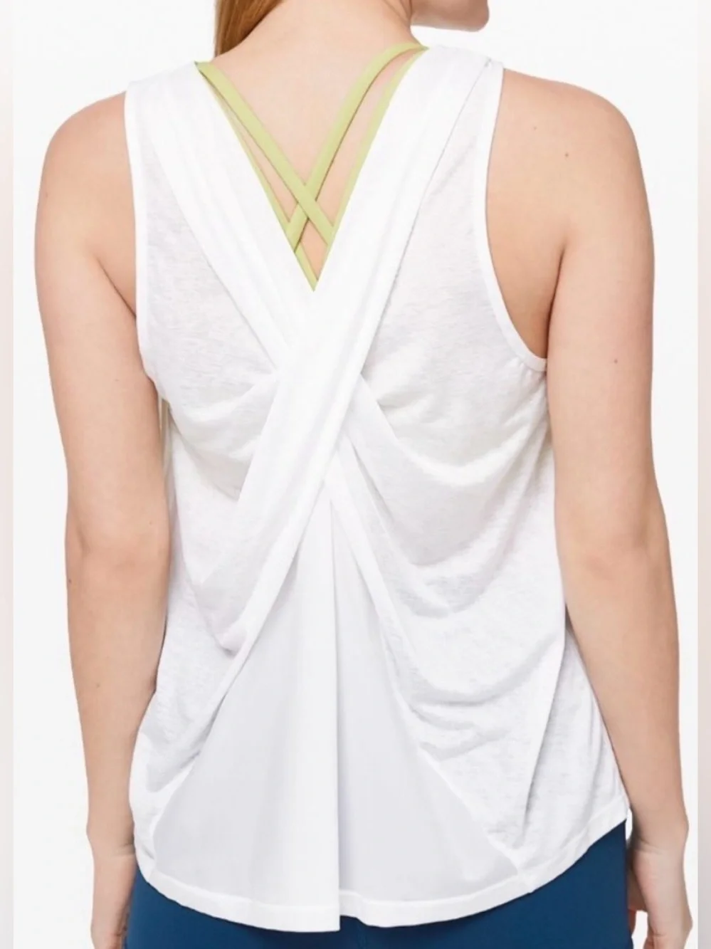 LULULEMON Off White Semi Sheer Crisscross X Drape Back Active Tank Top Size 6